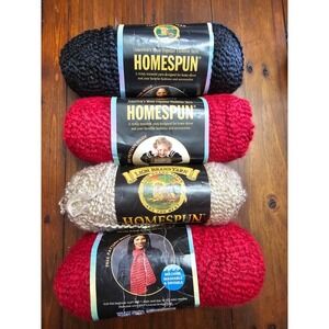 Lion Brand Homespun Yarn Lot of 4‎ Black Candy Apple Rococo Bulky 185yd Skeins